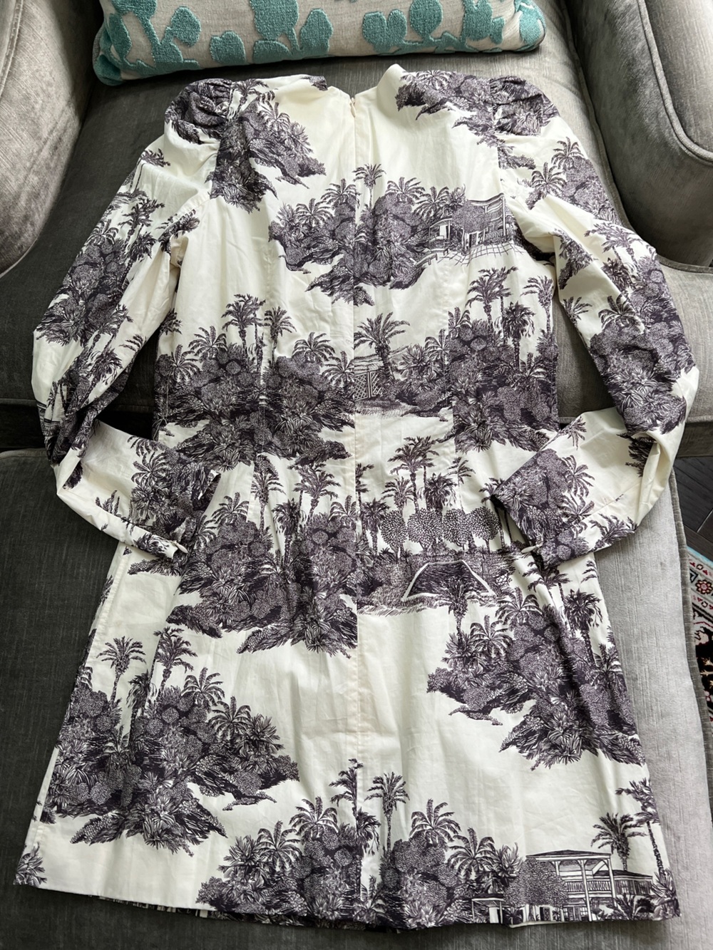 NWT Tuckernuck Toile Long Sleeve Mini Dress Off White Black M - Picture 4 of 7